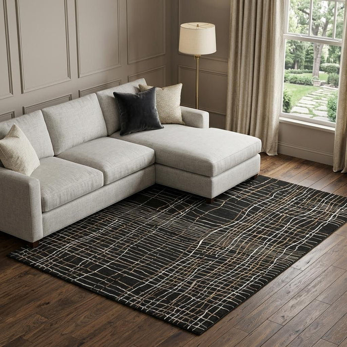10' X 14' Striped Washable Area Rug With UV Protection (678538) - Black / Ivory / Beige