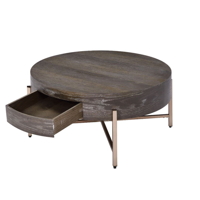 Round Coffee Table With Drawer - Champagne And Dark Oak