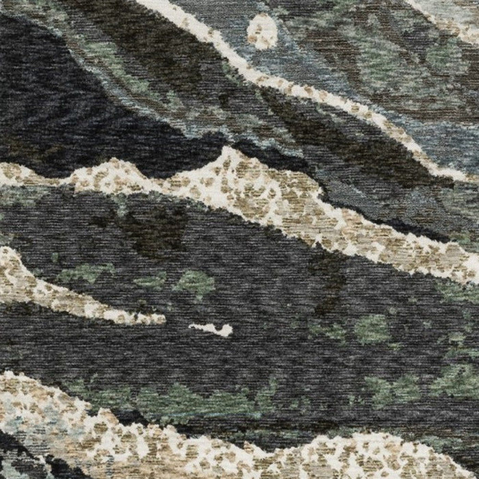 10' X 13' Abstract Area Rug With Fringe (575160) - Blue / Black / Beige