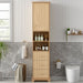 Wood tall bathroom linen cabinet with one door, three drawers, and open storage from Giga, featuring a stylish and functional design.