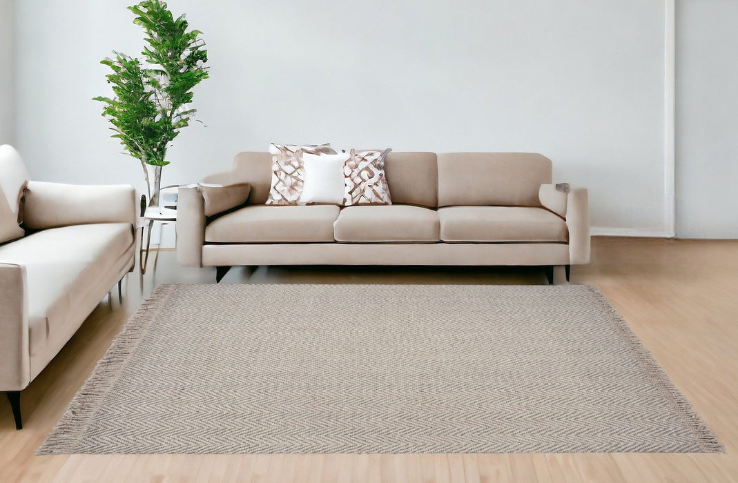 8' x 10' Hand Woven Herringbone Indoor Area Rug - Oatmeal Beige