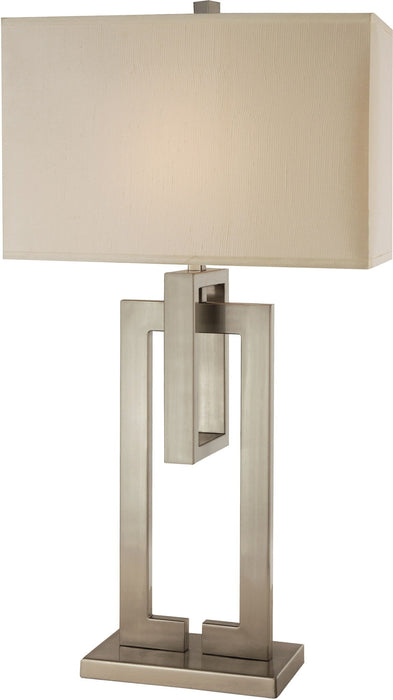 Iron Geometric Table Lamp With Ivory Shade - Nickel