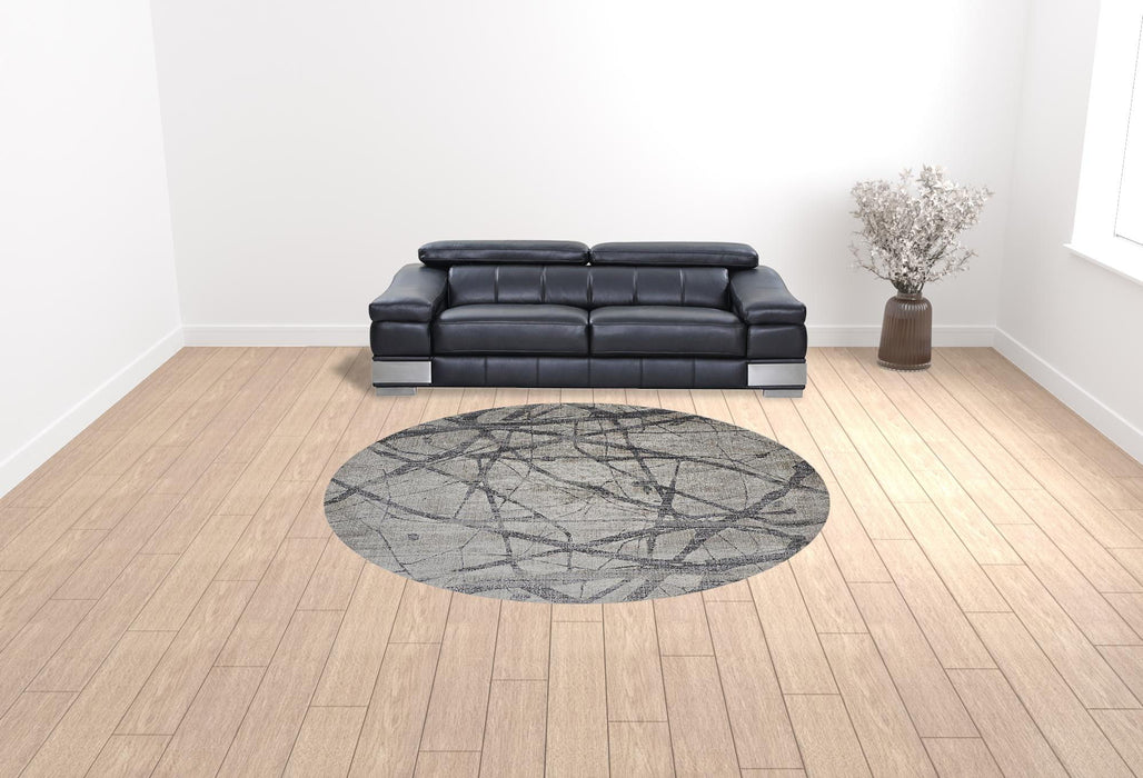 9' Round Abstract Stain Resistant Area Rug - Taupe Gray And Ivory