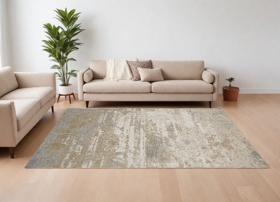 10' x 13' Abstract Stain Resistant Area Rug - Ivory Gold And Gray
