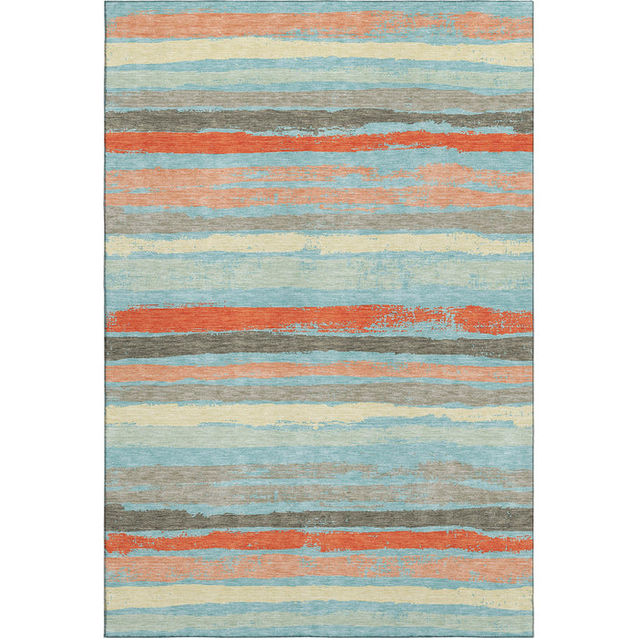 10' X 14' Striped Washable Area Rug With UV Protection (680055) - Sky Blue / Orange / Ivory