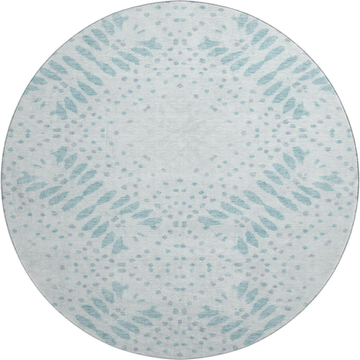 8' Floral Washable Round Rug With UV Protection - Teal / Ivory