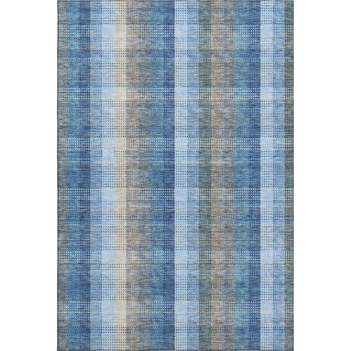 10' X 14' Plaid Washable Area Rug With UV Protection (676458) - Denim Blue / Gray / Beige