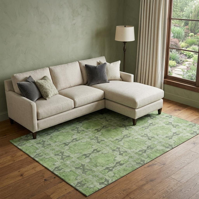 8' X 10' Floral Medallion Washable Area Rug With UV Protection (649490) - Green / Gray / Ivory