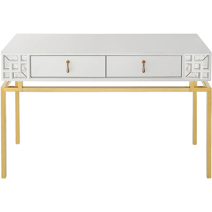 Mirrored Console Table And Drawers - White And Gold