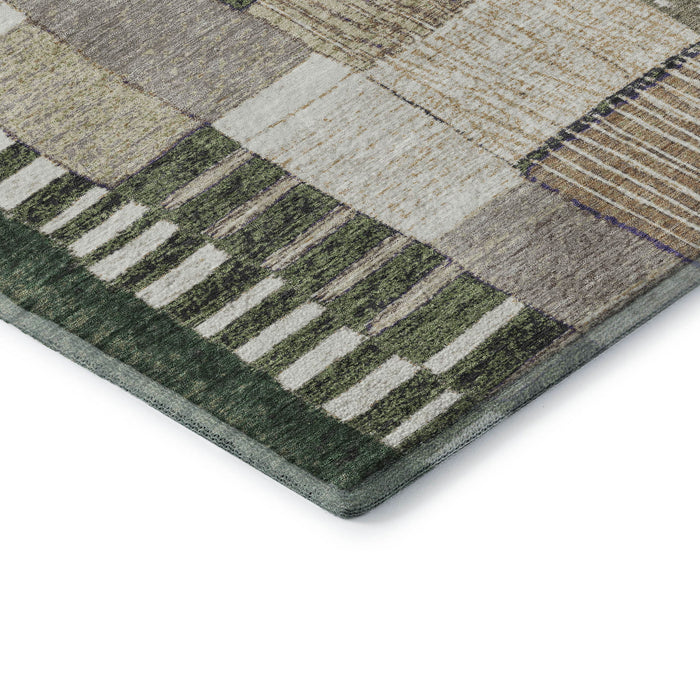 10' X 14' Geometric Washable Area Rug With UV Protection (709474) - Olive Green / Beige / Ivory