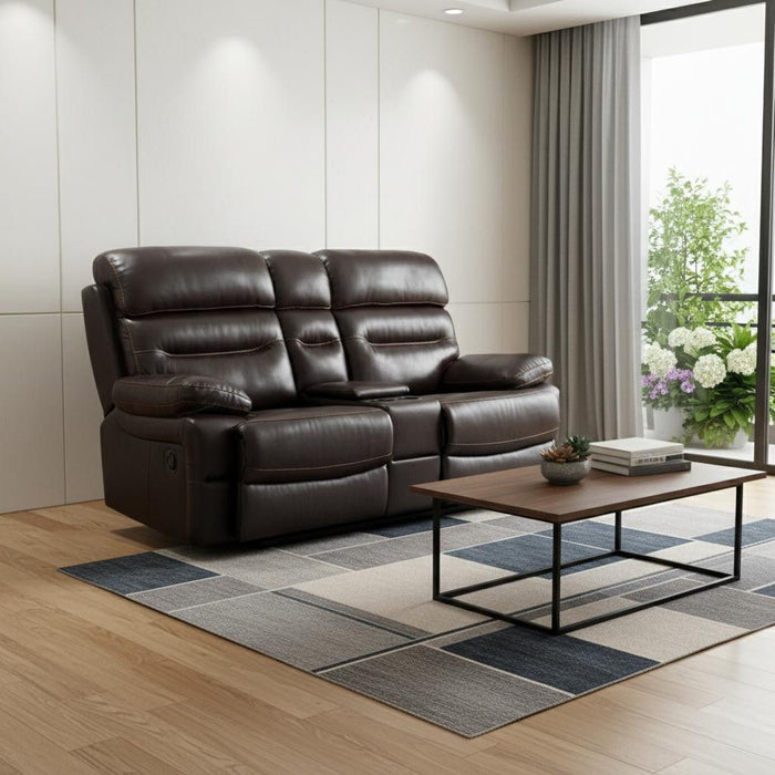 Faux Leather Love Seat With Storage Manual Reclining - Brown