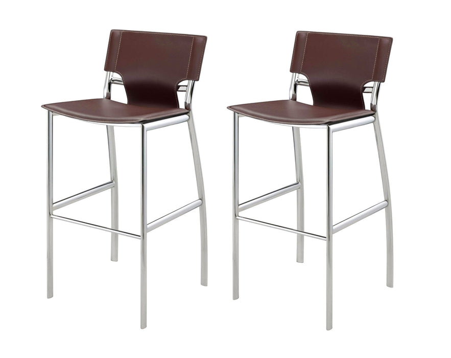 Faux Leather Metal Low Back Counter Height Bar Chairs (Set of 2) - Brown / Silver