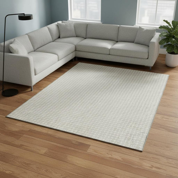 10' X 14' Houndstooth Washable Area Rug With UV Protection (645139) - Linen / Ivory