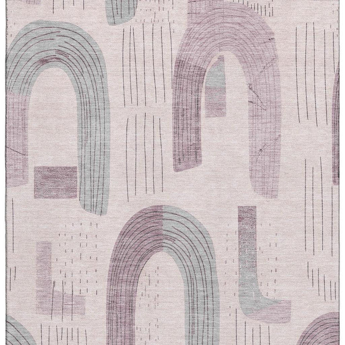 10' X 14' Geometric Washable Area Rug With UV Protection (697548) - Pink / Gray / Silver