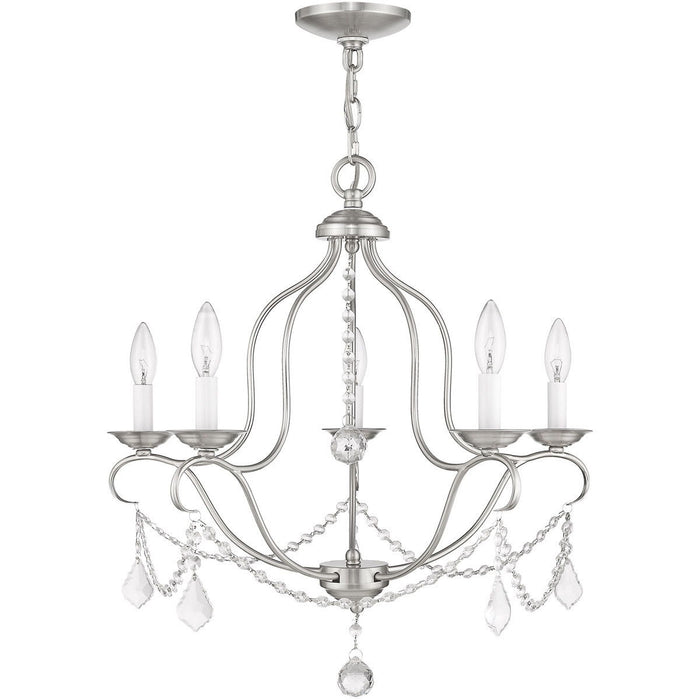 24" Five Light Dimmable Chandelier With Shades - Nickel