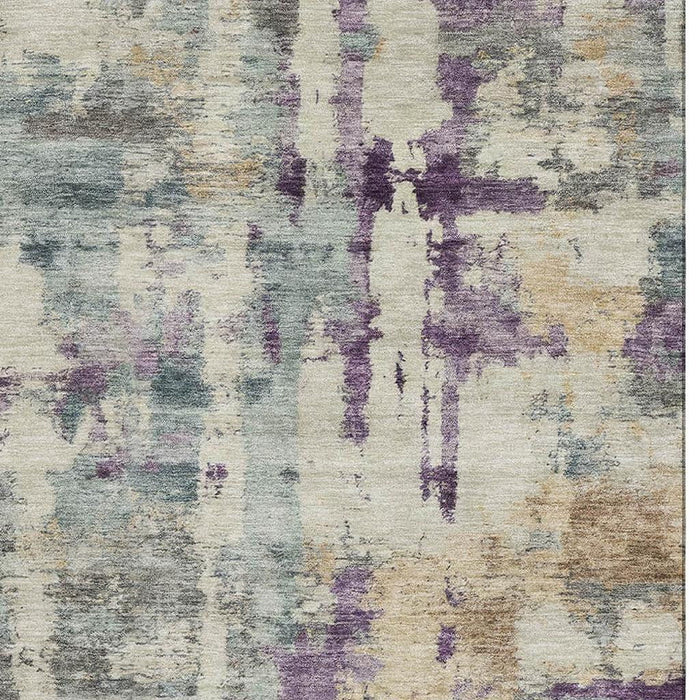 10' X 14' Abstract Washable Area Rug With UV Protection (717134) - Linen / Purple