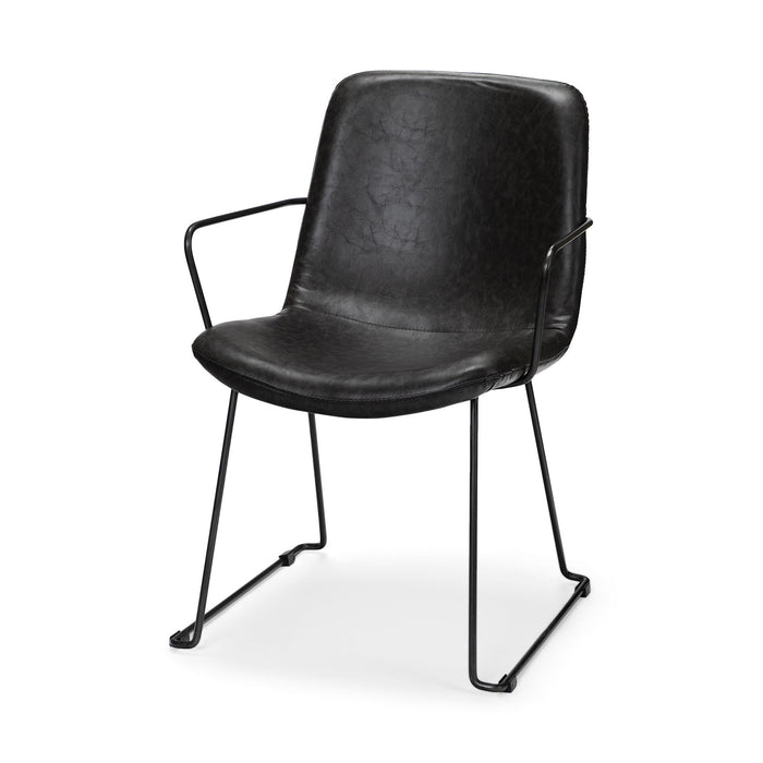 Upholstered Faux Leather Dining Room Arm Chair - Black