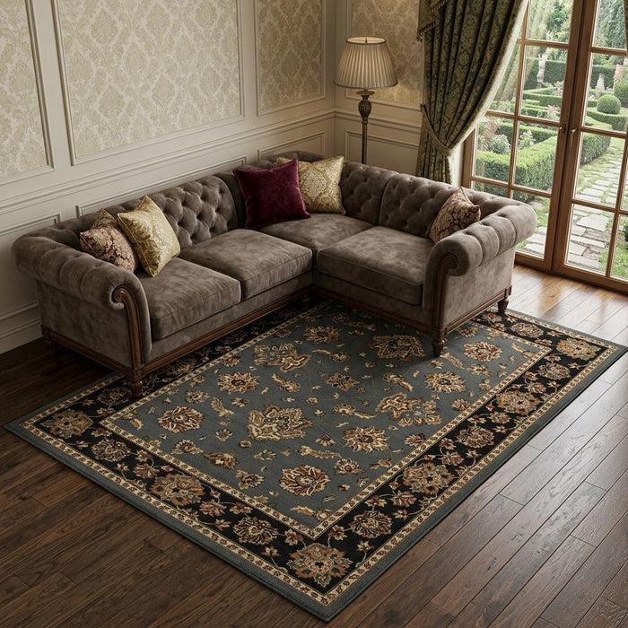 10' X 13' Floral Area Rug (574405) - Blue / Black