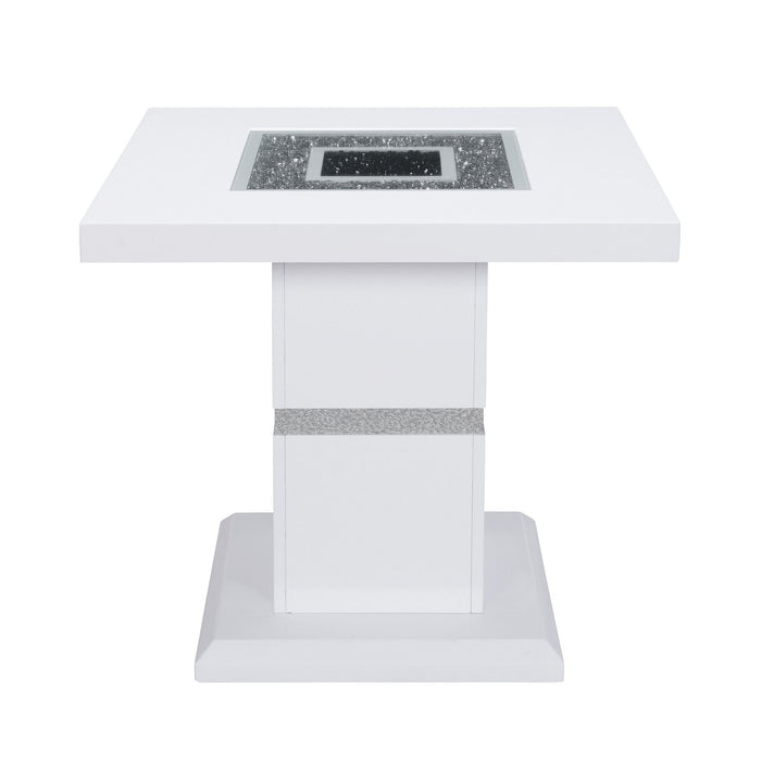 24" Glass And Wood Faux Crystal Bling Square Pedestal End Table - White And Silver