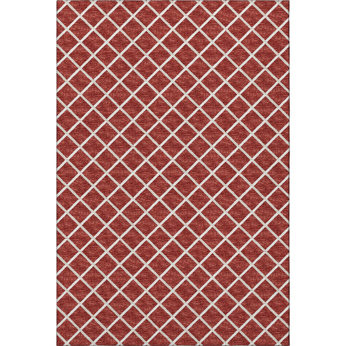 10' X 14' Geometric Washable Area Rug With UV Protection - Red / Ivory