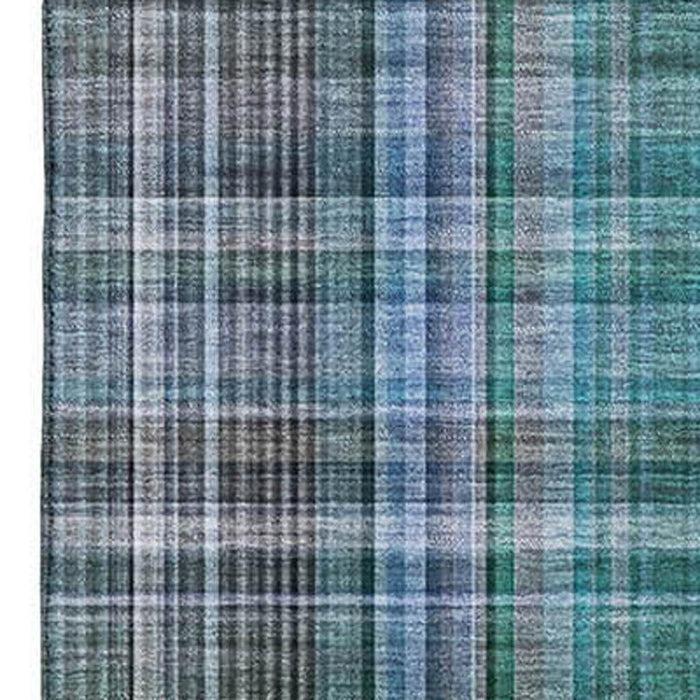 9' X 12' Plaid Washable Area Rug With UV Protection (648309) - Teal / Gray