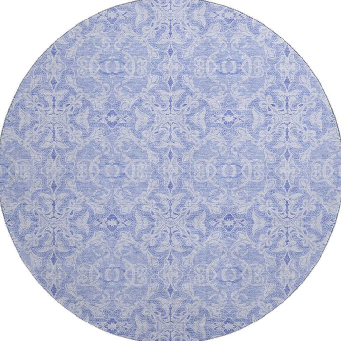8' Medallion Washable Round Rug Polyester With UV Protection - Sky Blue And Ivory