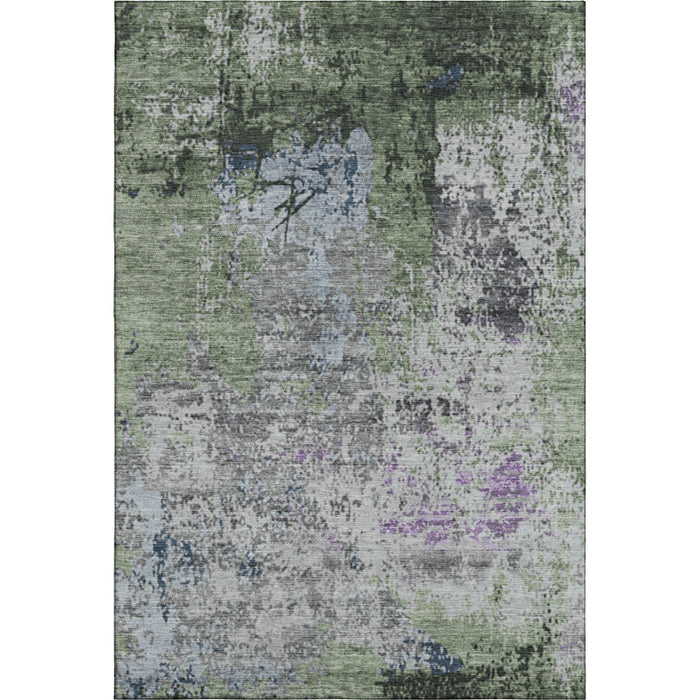 10' X 14' Abstract Washable Area Rug With UV Protection (707815) - Fern Green / Gray / Ivory