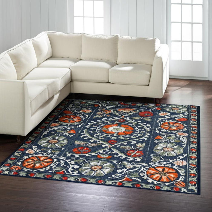 8' X 11' Tribal Washable Area Rug With UV Protection (610058) - Blue / Orange / Gray