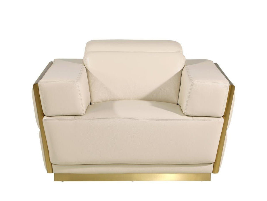 47" Italian Leather Club Chair - Beige / Gold
