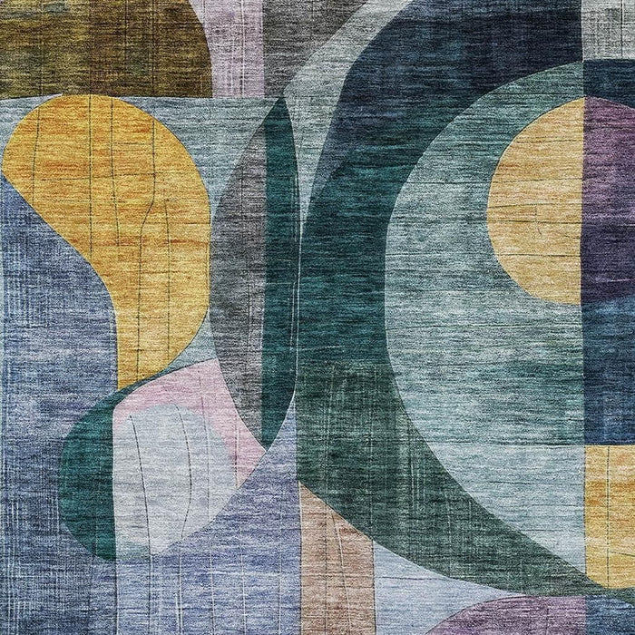 10' X 14' Abstract Geometric Washable Area Rug With UV Protection (684822) - Blue / Gold / Purple