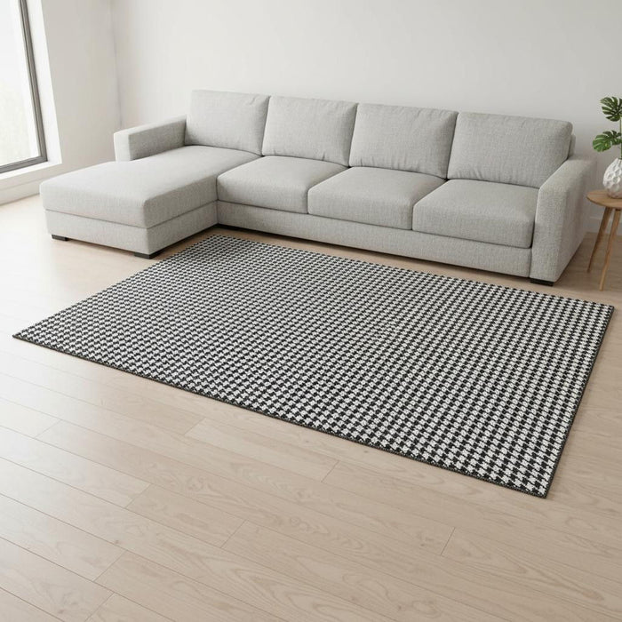10' X 14' Houndstooth Washable Area Rug With UV Protection (645175) - Black / White