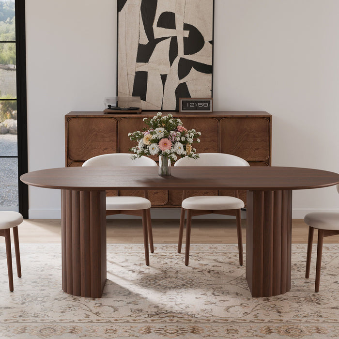 86'' Wood Double Pedestal Base Oval Dining Table - Walnut