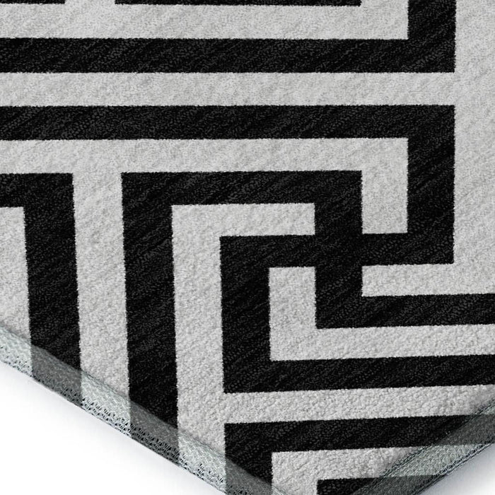 14' X 10' Geometric Washable Area Rug With UV Protection - Black And Ivory