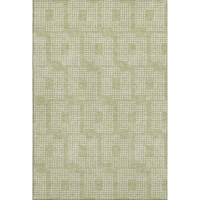 10' X 14' Geometric Washable Area Rug With UV Protection (670682) - Artichoke Green / Ivory