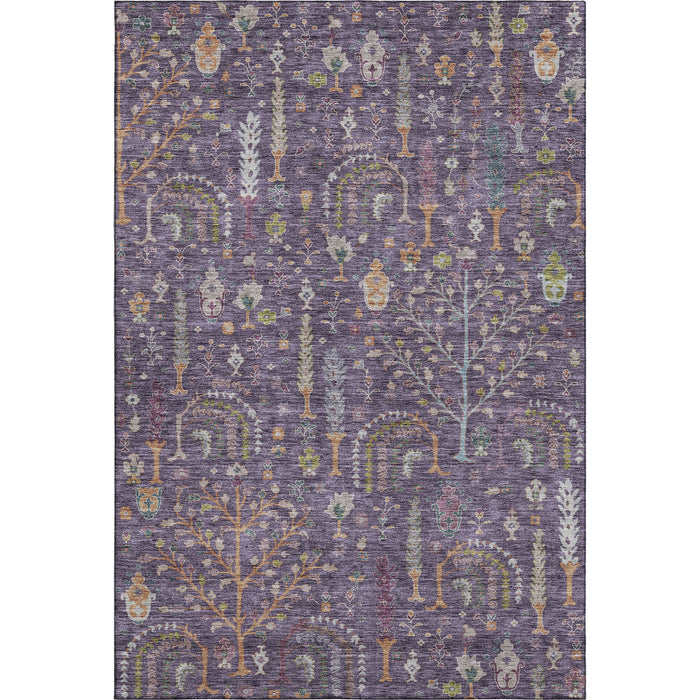 10' X 14' Floral Washable Area Rug With UV Protection (686921) - Eggplant / Orange / Green