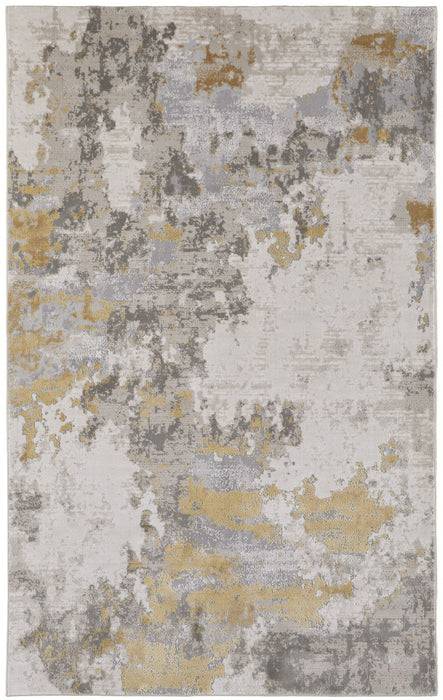 8' x 11' Abstract Stain Resistant Area Rug - Ivory Gold And Gray