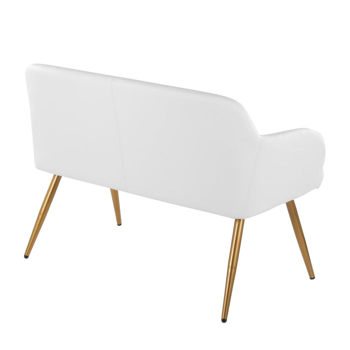 Daniella - High Back Bench - Gold Steel, White Faux Leather