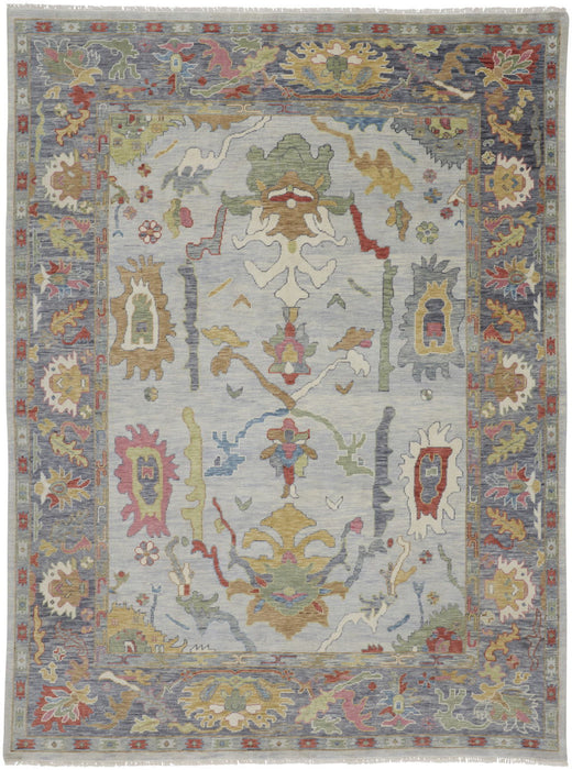 9' X 13' Wool Oriental Hand Knotted Area Rug With Fringe - Gray And Gold