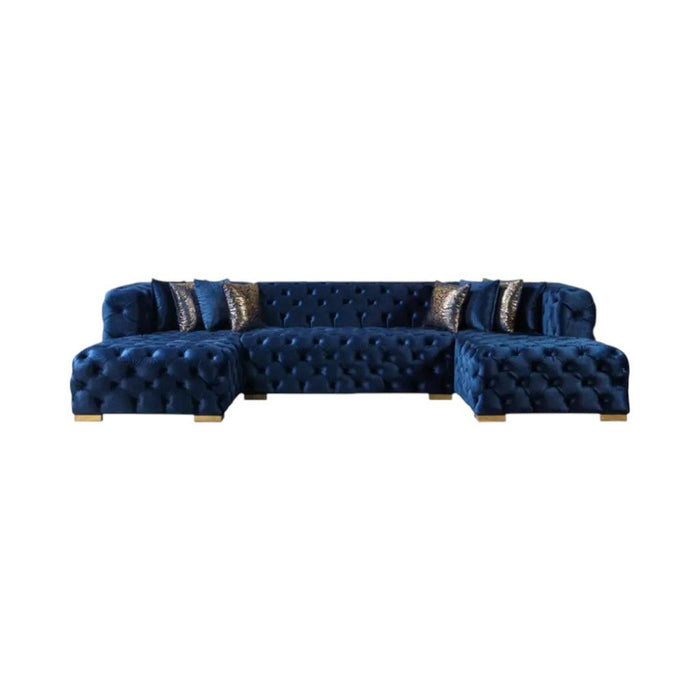 Tufted Velvet Modular U Shaped Sofa Chaise Sectional With Toss Pillows - Blue