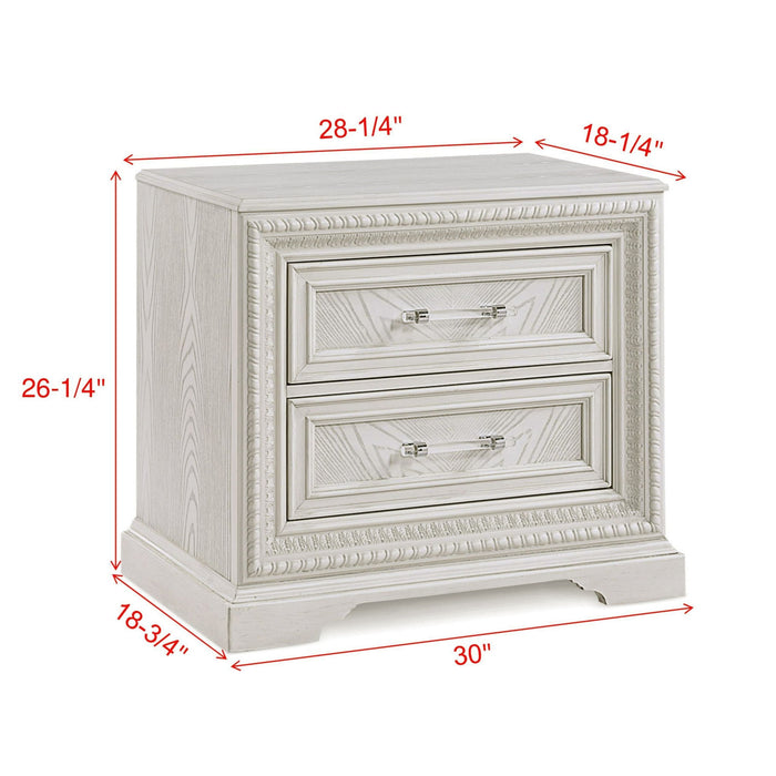 Giga antique white 2-drawer storage nightstand with classic accent design, featuring smooth drawer fronts and sturdy legs.