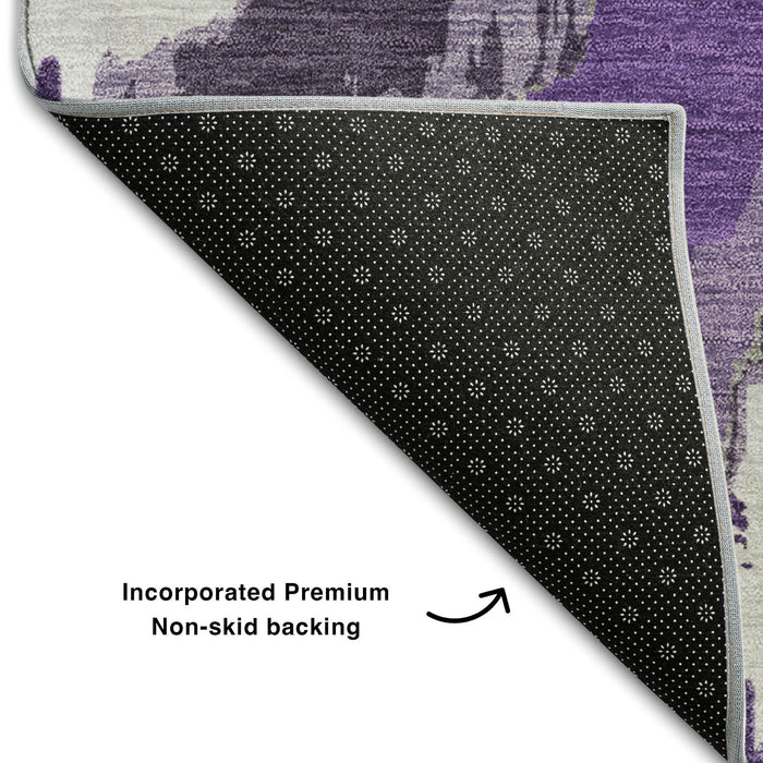 10' X 14' Abstract Washable Area Rug With UV Protection (668687) - Purple / Ivory / Gray