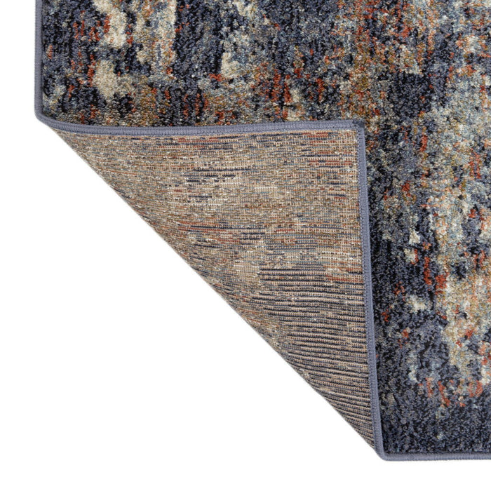 9' x 12' Abstract Power Loom Area Rug - Ivory Navy And Orange
