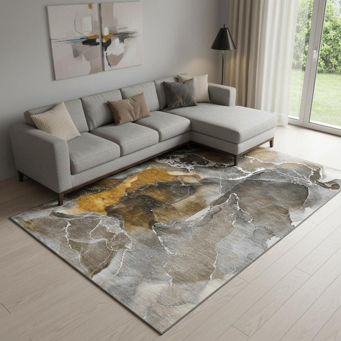 10' X 14' Abstract Washable Area Rug With UV Protection (646668) - Brown / Ivory