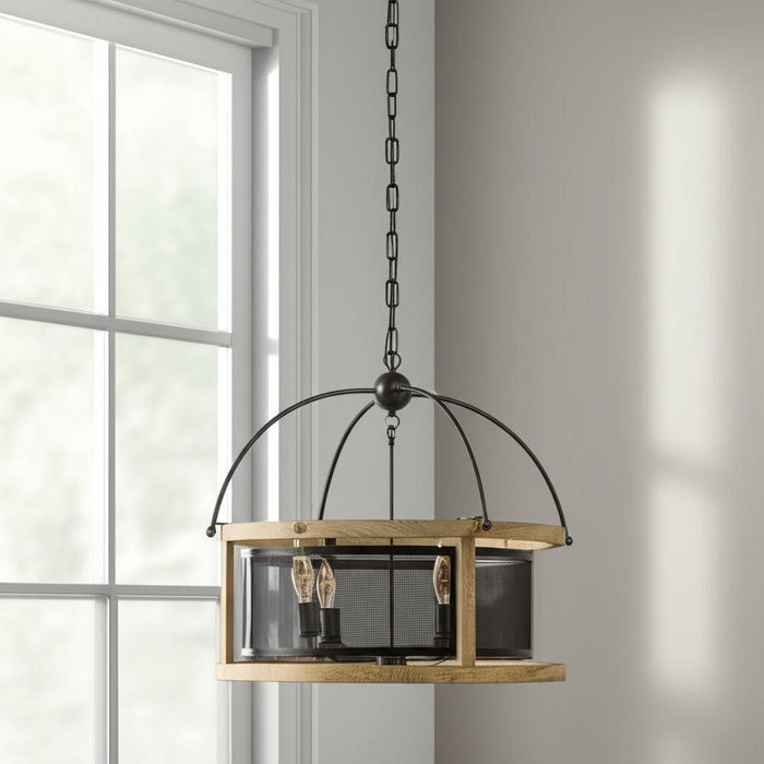 Caged Three Light Metal Dimmable Chandelier - Black