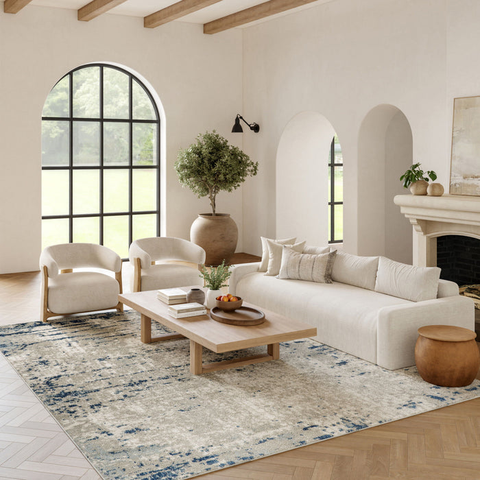 10' X 14' Abstract Distressed Area Rug - Ivory
