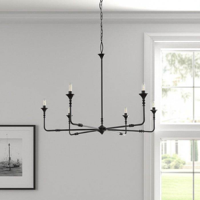 Candle Style Six Light Metal Dimmable Chandelier - Black