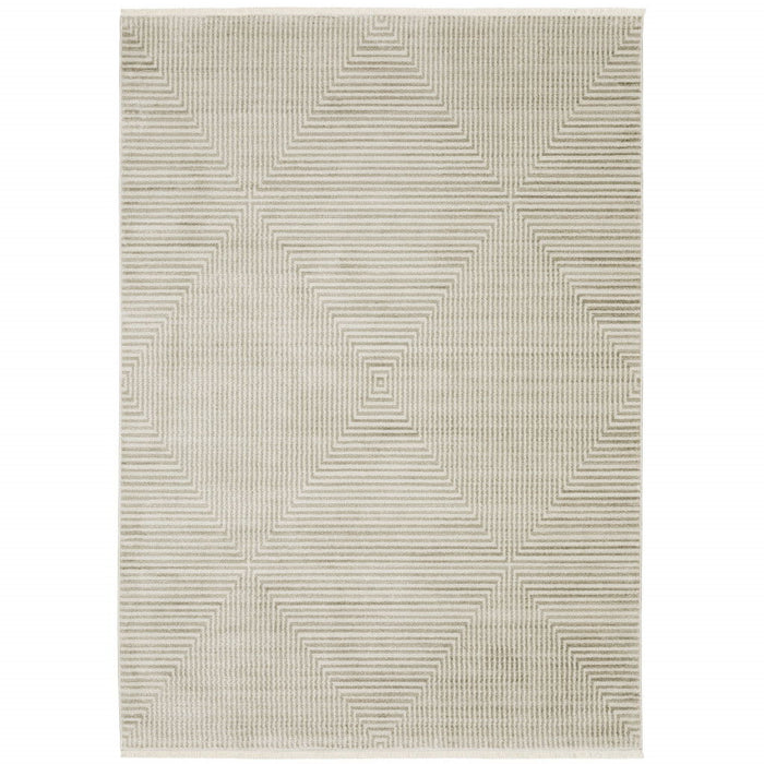 8' x 11' Geometric Power Loom Area Rug - Beige And Ivory