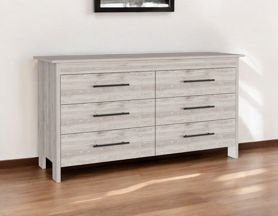 59" Six Drawer Double Dresser - Light Gray
