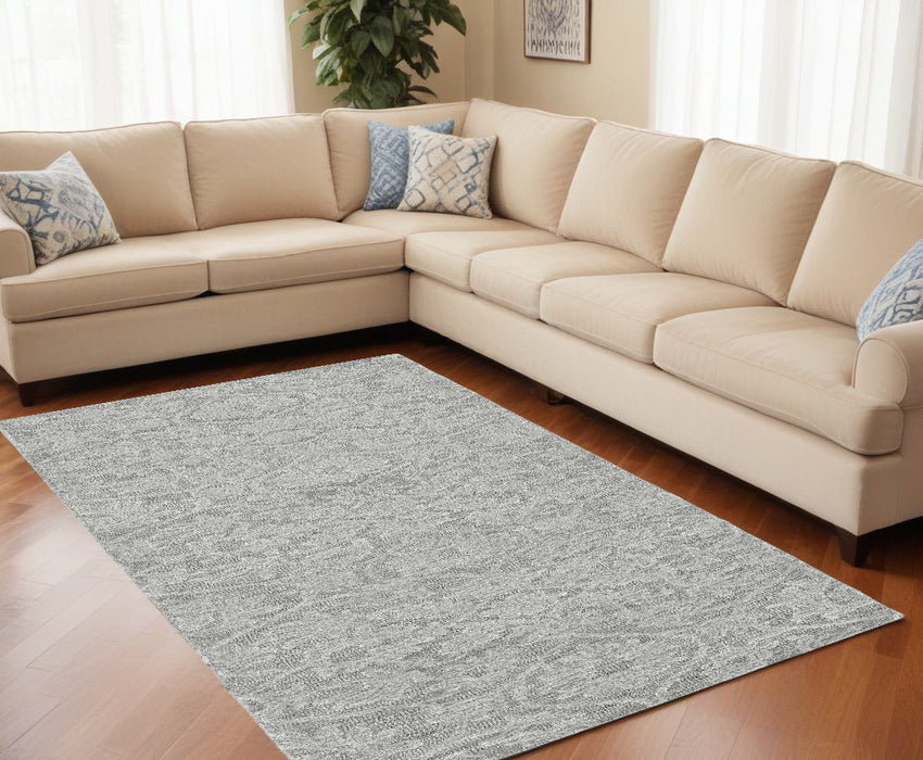 8' x 11' Gray Wool Floral Hand Tufted Area Rug - Gray And Light