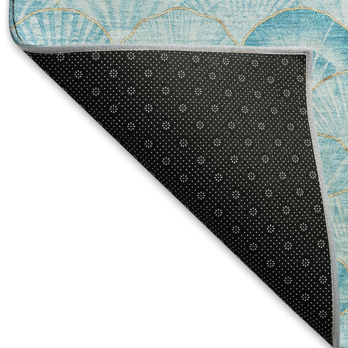 10' X 14' Geometric Washable Area Rug With UV Protection (645726) - Aqua / Ivory